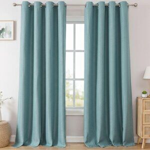 Turquoise Blackout Curtains Faux Linen Burlap Texture 54 x 82 Curtain Panels